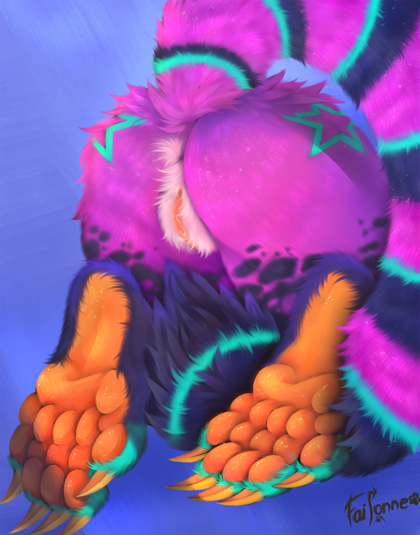 absurd_res anthro anus ass claws faisonne feet female fluffy fluffy_tail fur genitals hi_res kemono mammal pawpads paws pussy solo