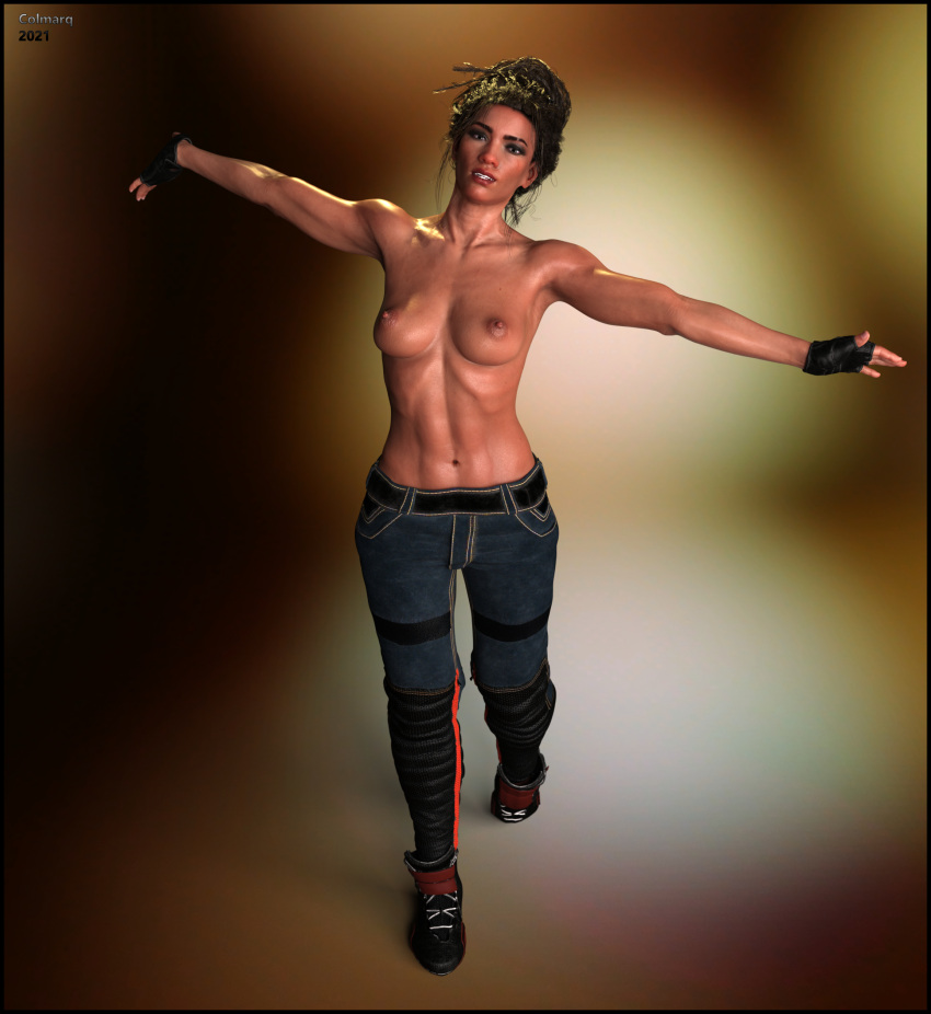 3d athletic athletic_female black_hair brown_eyes busty colmarq cyberpunk_2077 female female_focus female_only hourglass_figure long_hair panam_palmer pose posing solo tagme wide_hips