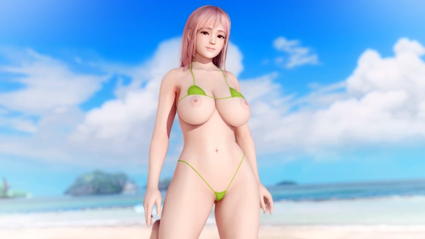 1girls 3d accidental_exposure areola areolae asian asian_female bikini breasts dead_or_alive dead_or_alive_5 dead_or_alive_5_last_round doahdm erect_nipples exposed exposed_nipples female female_only gravure_studio honoka_(doa) huge_breasts large_ass light-skinned_female light_skin nipples oblivious panties solo solo_focus tecmo thick_thighs thong topless wardrobe_malfunction