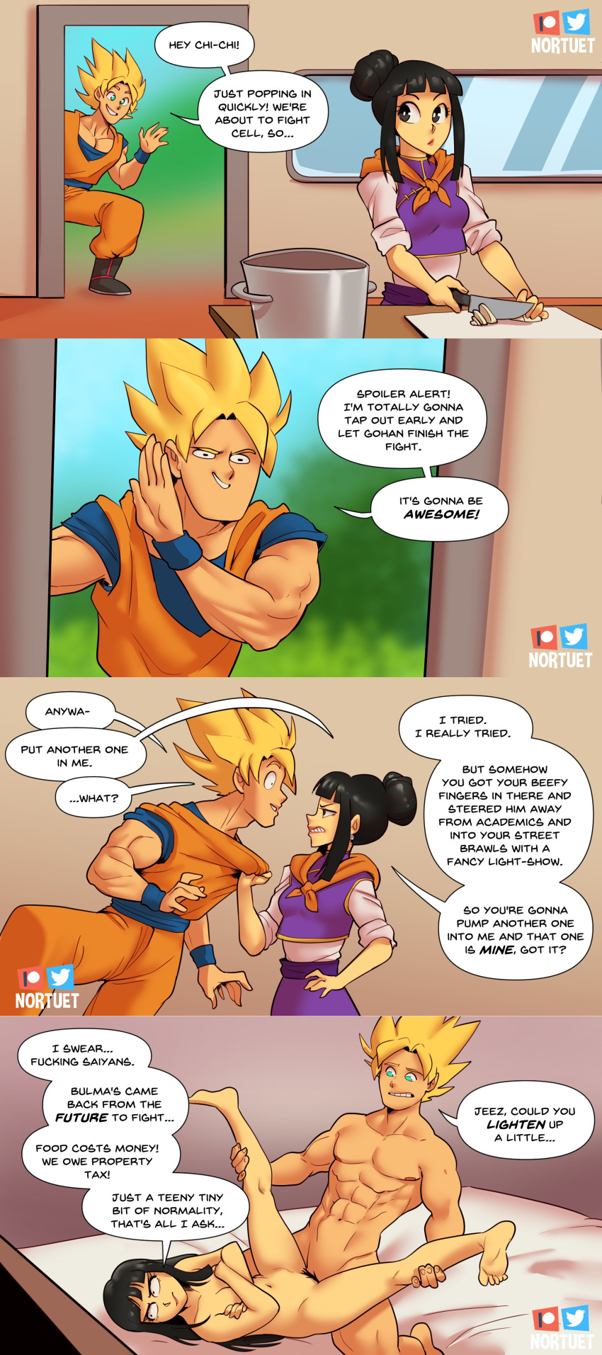 Rule 34 Dev - 4koma angry annoyed assertive assertive_female canon_couple  canonical_sex chichi comic couple demanding_impregnation dragon_ball  dragon_ball_z english_text funny goku housewife husband_and_wife  impregnation_request muscular muscular_male ...