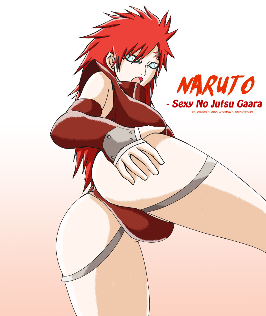 1futa ass ass_grab ball_bulge balls_in_panties balls_under_clothes blue_eyes breasts clothed clothing elbow_gloves fingerless_gloves futa_only futanari gaara genderbend genderswap genderswap_(mtf) gloves hand_on_ass huge_breasts jmantime jockstrap long_hair male_to_futa naruto naruto_(series) naruto_shippuden open_mouth pale-skinned_futanari pale_skin panties panty_bulge partially_clothed penis_bulge penis_in_panties penis_under_clothes pinup presenting_ass red_hair revealing_clothes rule_63 sexy_no_jutsu solo solo_focus solo_futa