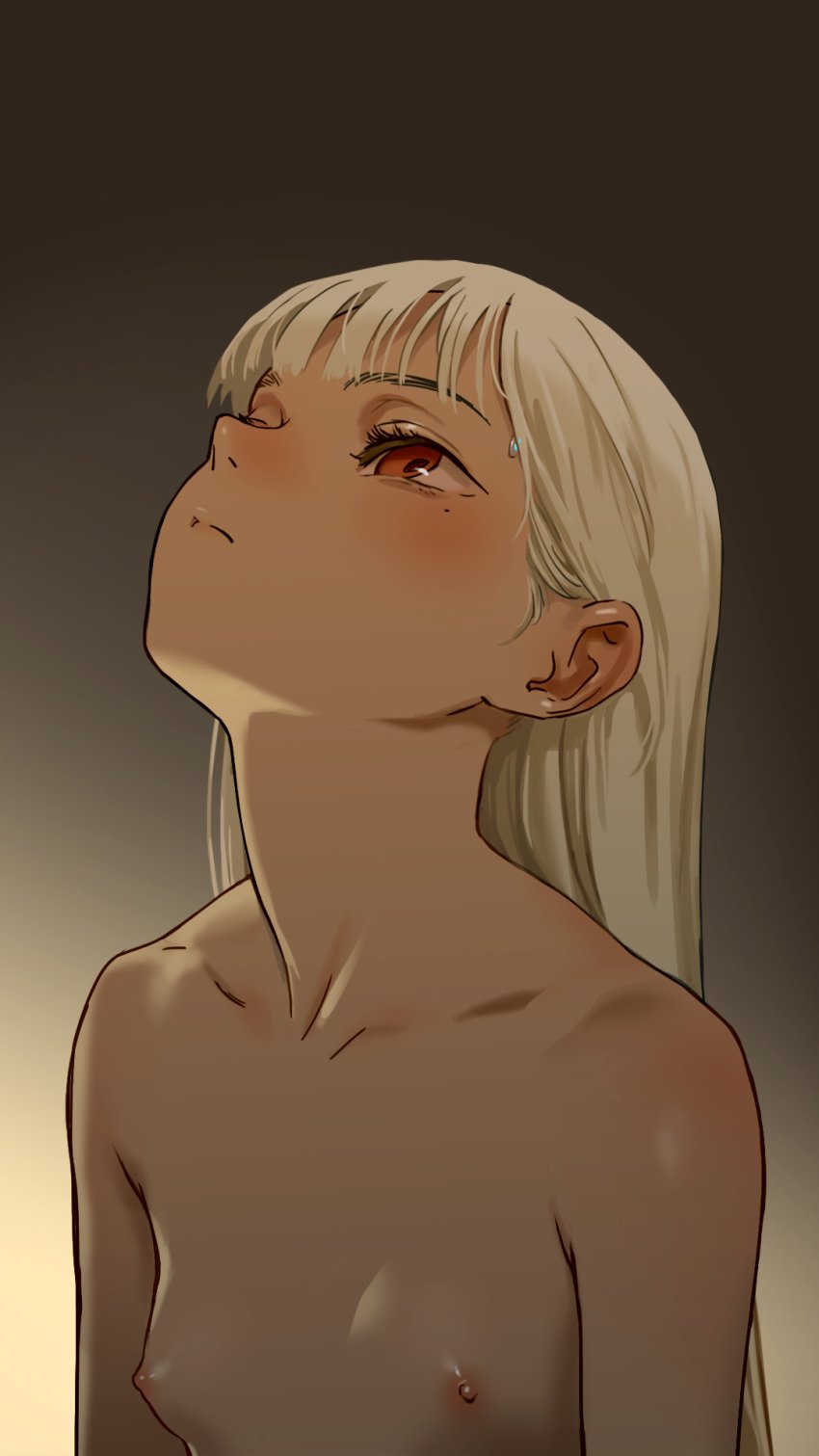 1girls as109 blonde_hair breasts female female_focus female_only highres nipples nude nude_female oc original original_character platinum_blonde_hair red_eyes simple_background small_breasts solo solo_female solo_focus tan