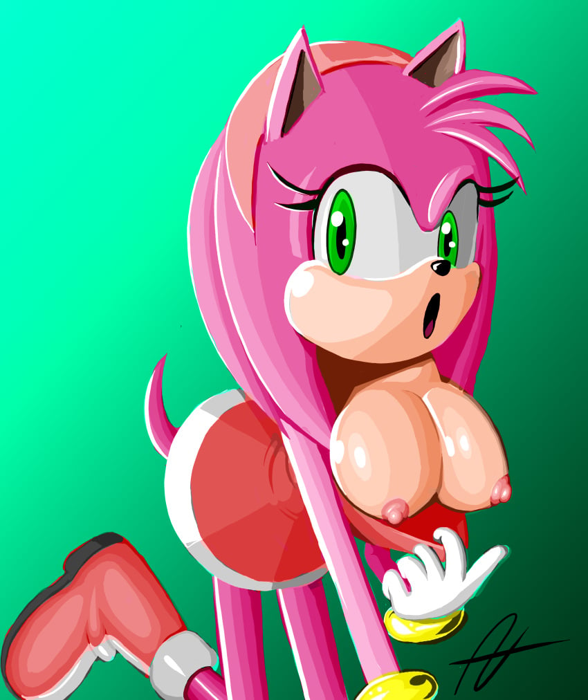 amy_rose big_breasts breasts cleavage clothed clothed_female clothing eyelashes female female_focus female_only fur furry large_breasts mammal nipple_bulge nipples nude nude_female pink_fur pink_hair pixzuri presenting presenting_breasts shirt_lift shirt_pull showing_breasts solo sonic_(series) straight undressing