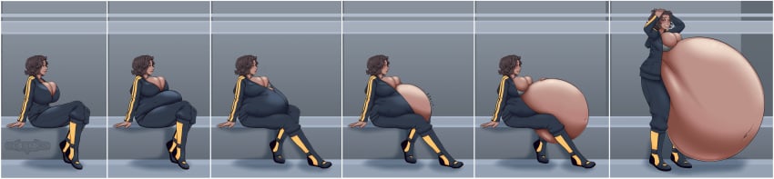 belly big_belly big_breasts breasts fat hero-after-dark progression sequence stuffing unzipped