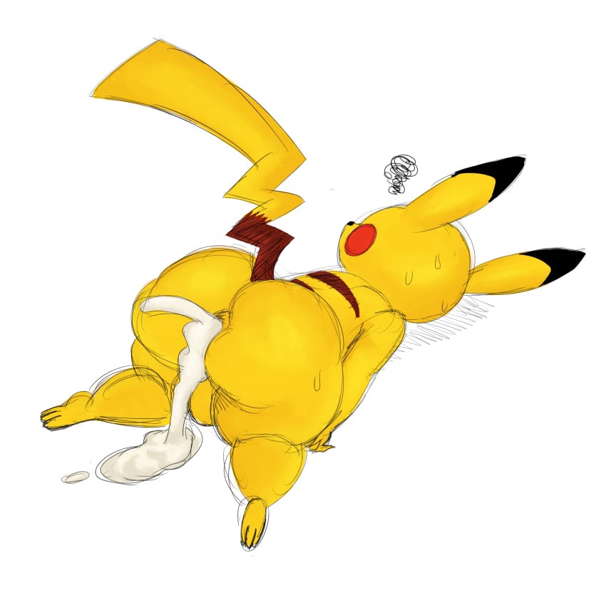 1boy after_sex balls big_ass big_butt cum cum_fart cum_in_ass implied_gay looking_to_the_side male male_only nintendo pikachu pokemon rodent solo sssonic2 sweat