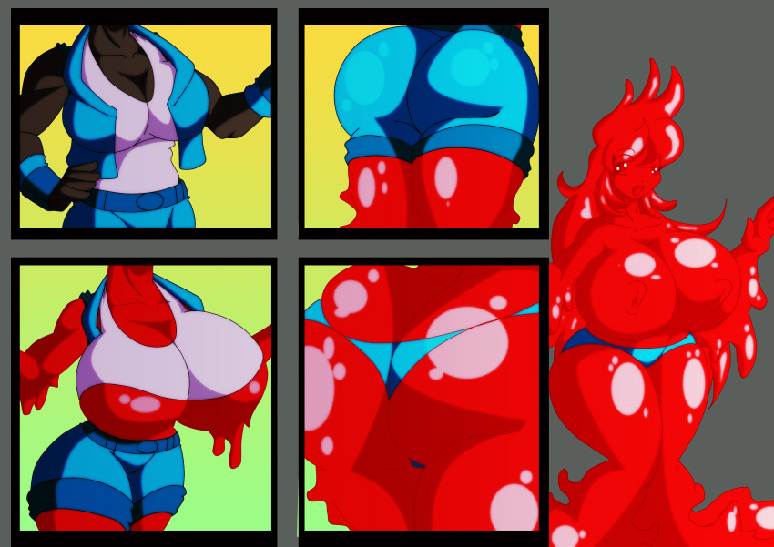 absorption animewave-neo ass_expansion breast_expansion female gender_transformation goo_transformation possession red_goo skin_color_change slime_girl thigh_expansion transformation transformation_sequence