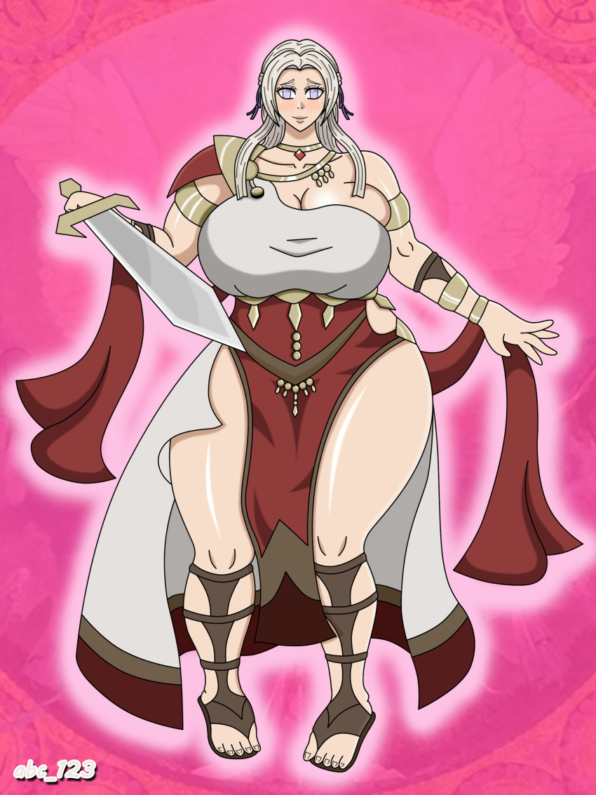 1girls abc_123 alternate_costume bbw big_ass big_breasts blush dancer edelgard_von_hresvelg fire_emblem fire_emblem:_three_houses looking_at_viewer nintendo pink_background posing purple_eyes shiny_skin shy smiling smiling_at_viewer solo solo_female tanned_skin thick_thighs voluptuous white_hair wide_hips