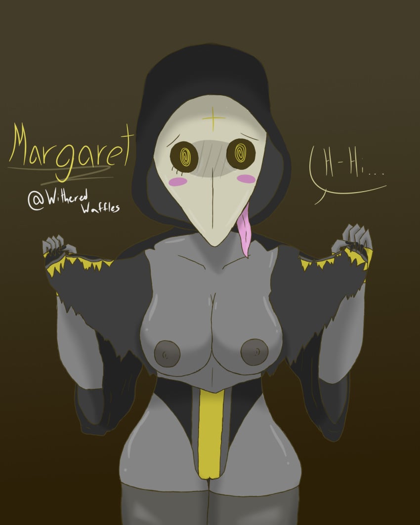 1girls blush blushing breasts female margaret margaret_(vetisx) nipples plague_doctor tongue tongue_out