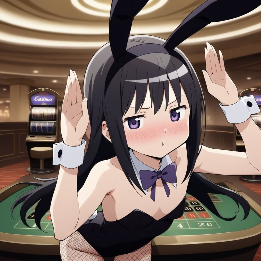 1girls 2024 ai_generated akemi_homura black_hair blush blush blush_lines blushing_at_viewer bunny_ears bunny_girl bunny_tail bunnysuit goodmorningmado human human_only long_hair looking_at_viewer mahou_shoujo_madoka_magica puella_magi_madoka_magica purple_eyes solo solo_female solo_focus