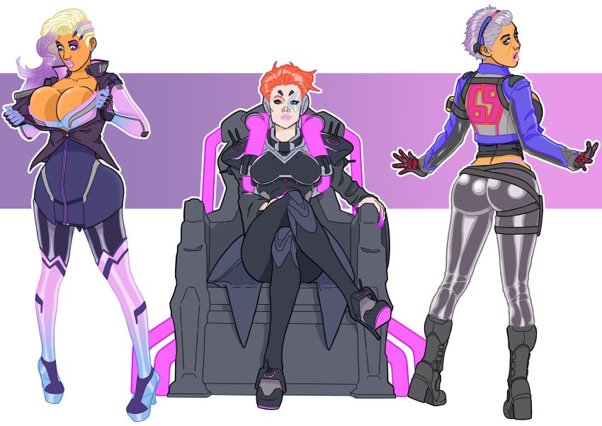 2d 3girls ass banedearg big_ass bimbo bimbofication brainwashing breasts cleavage female female_only high_heel_boots high_heels huge_breasts large_ass looking_at_viewer moira multiple_girls overwatch overwatch_2 pink-tinted_eyewear revealing_clothes rule_63 soldier_76 soldier_76_(female) sombra thick_lips thick_thighs tinted_eyewear visor