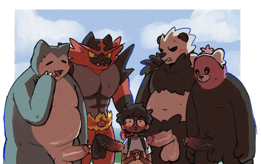 bewear cum gangbang gangrape group human imminent_rape imminent_sex incineroar interspecies male_only monster nocneko pangoro pok&eacute;mon_(species) pokemon snorlax