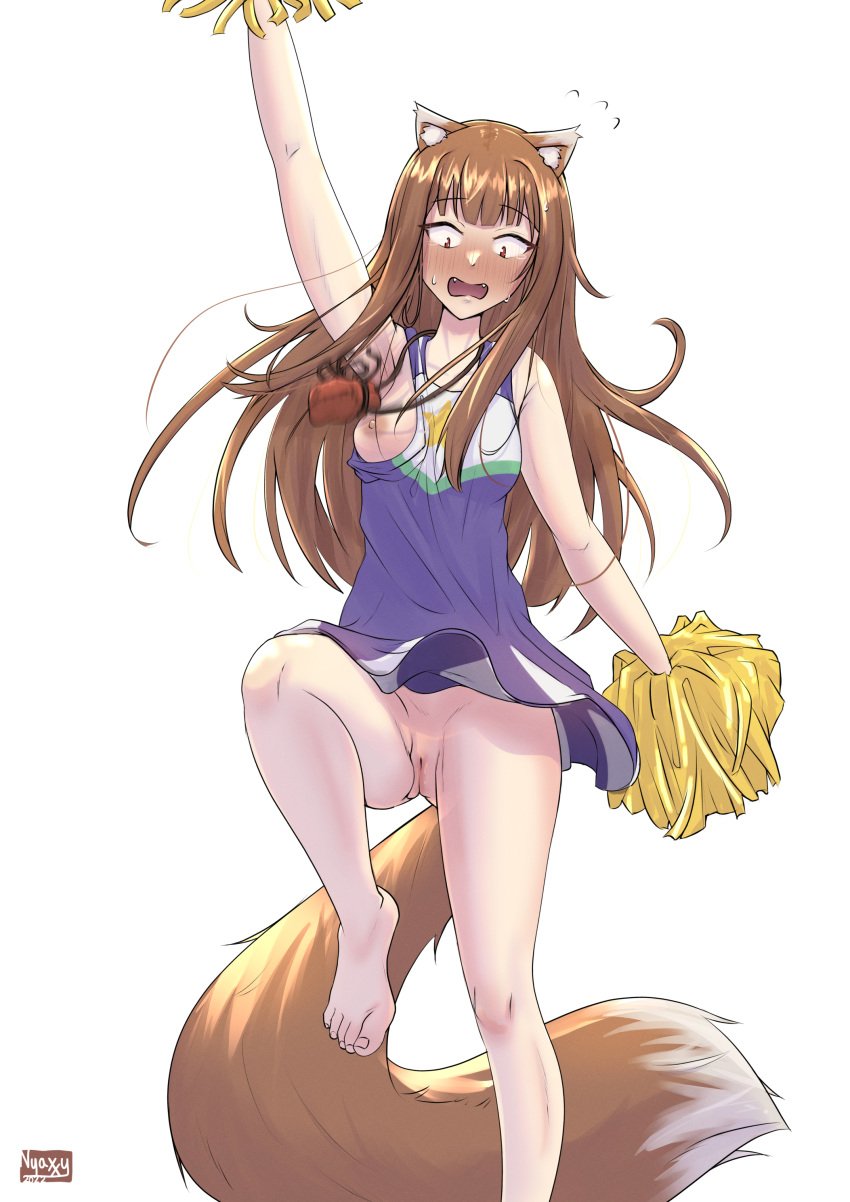 breasts cheerleader holo nipples nopan nyaxxy pom_poms spice_and_wolf vagina wardrobe_malfunction