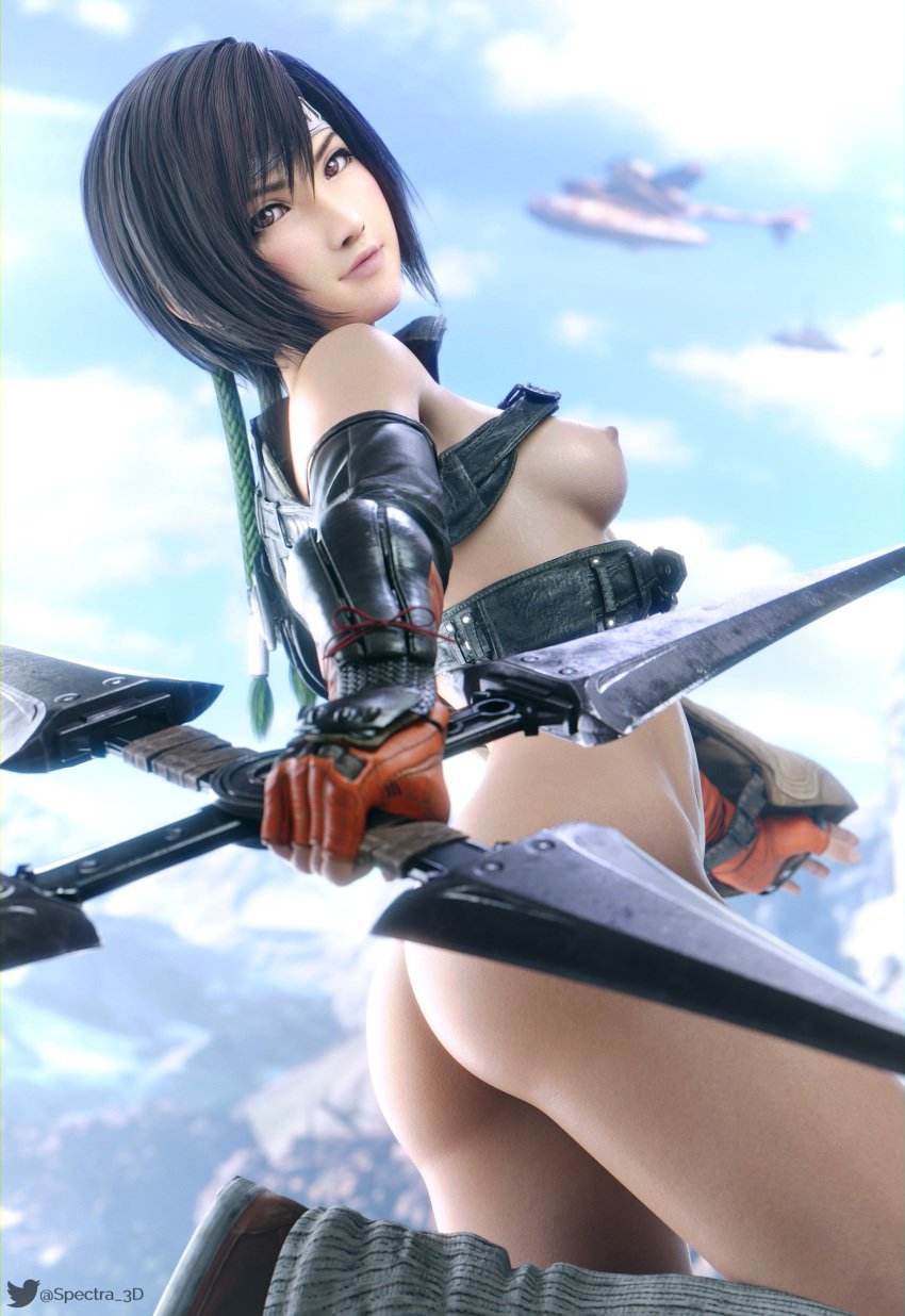 1girls 3d black_hair blender brown_eyes female final_fantasy final_fantasy_vii final_fantasy_vii_rebirth final_fantasy_vii_remake nude nude_female passionate pinup short_hair small_breasts spectra3d yuffie_kisaragi