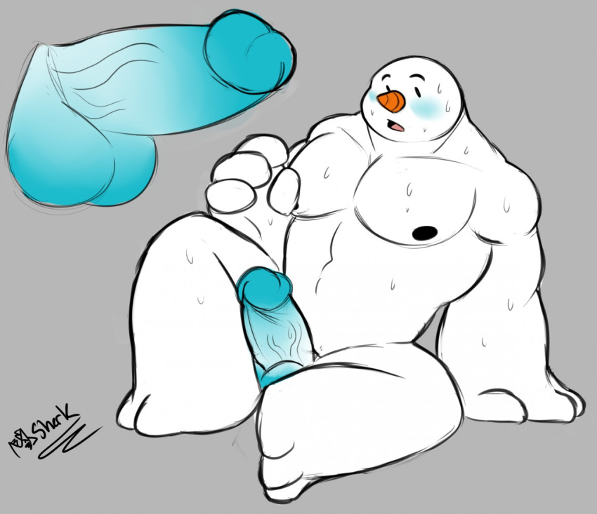 anthro balls blue_balls blue_blush blue_penis blush elemental_creature elemental_humanoid erection fryst genitals humanoid humanoid_genitalia humanoid_penis male male_only manlyshark mineral_fauna mineral_humanoid not_furry penis simple_background snow snow_creature snow_humanoid snowman solo vein veiny_penis white_body