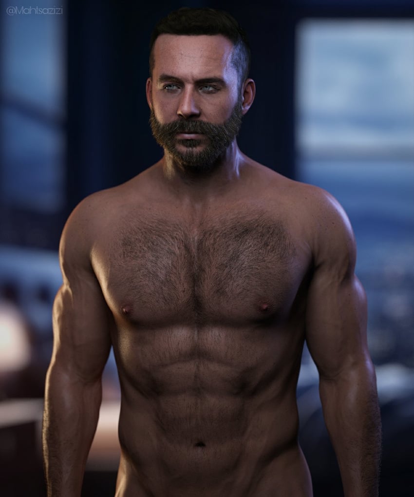 1boy 1human 3d 3d_(artwork) 3d_model activision artist_name bara beard body_hair british brown_hair call_of_duty call_of_duty_modern_warfare_2_(2022) captain_price erect_nipples facial_hair grey_eyes hairy_male human john_price mahtsazizi male male_nipples male_only manly masculine_male mature_male muscular mustache no_visible_genitalia nude_male pink_nipples shirtless shirtless_male solo