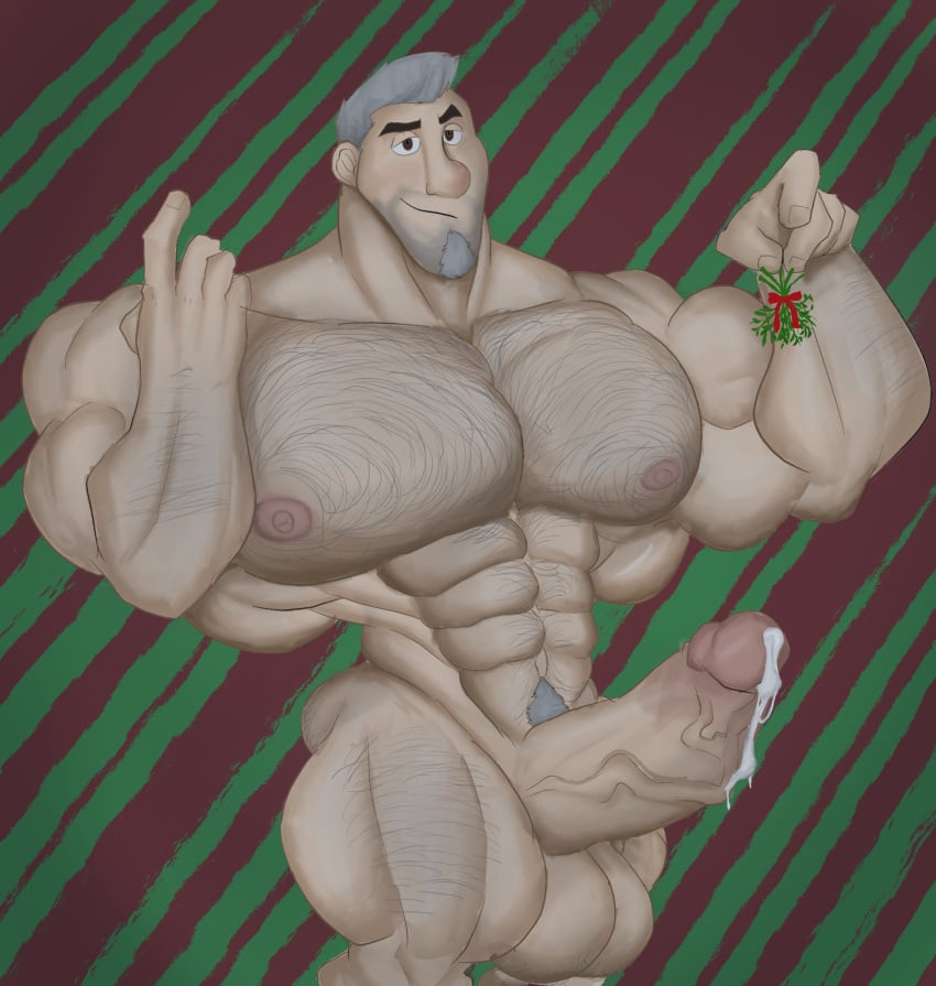 1boy arthur_christmas bara beard black_eyes body_hair boner chest_hair christmas christmas_ornaments cum cum_drip erection gab_art garland grey_hair holding holding_object holidays hyper hyper_balls hyper_genitalia hyper_muscles hyper_penis inviting inviting_to_sex looking_at_viewer male male_only multicolored_background muscular_male nipples nude precum solo solo_male steve_claus tagme unrealistic_proportions vein veiny_penis