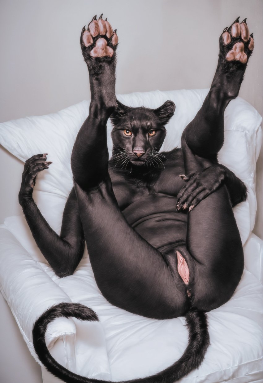 2024 ai_generated anthro anus black_panther breasts clitoris feet_up felid feline female furry hyperrealistic legs_up looking_at_viewer mammal navel nude panther pantherine paulfluffyaligator pawpads paws photorealistic pussy realistic solo spread_legs spreading tagme tail whiskers