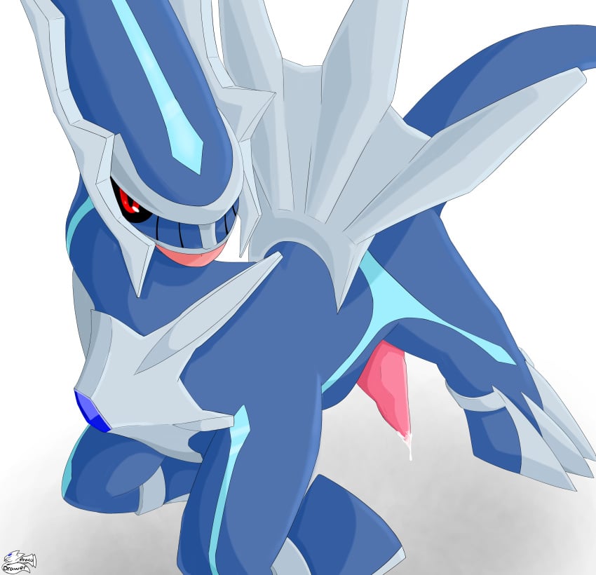 absurd_res anthro ass_up blue_body bodily_fluids claws dialga digital_media_(artwork) dracodrawer dragon erection feral generation_4_pokemon genital_fluids genitals hi_res jack-o'_pose legendary_pokemon looking_at_viewer male mythological_creature mythological_scalie mythology nintendo penis pokemon pokemon_(species) pose red_eyes reptile scales scalie shaded signature simple_background solo tail tongue tongue_out