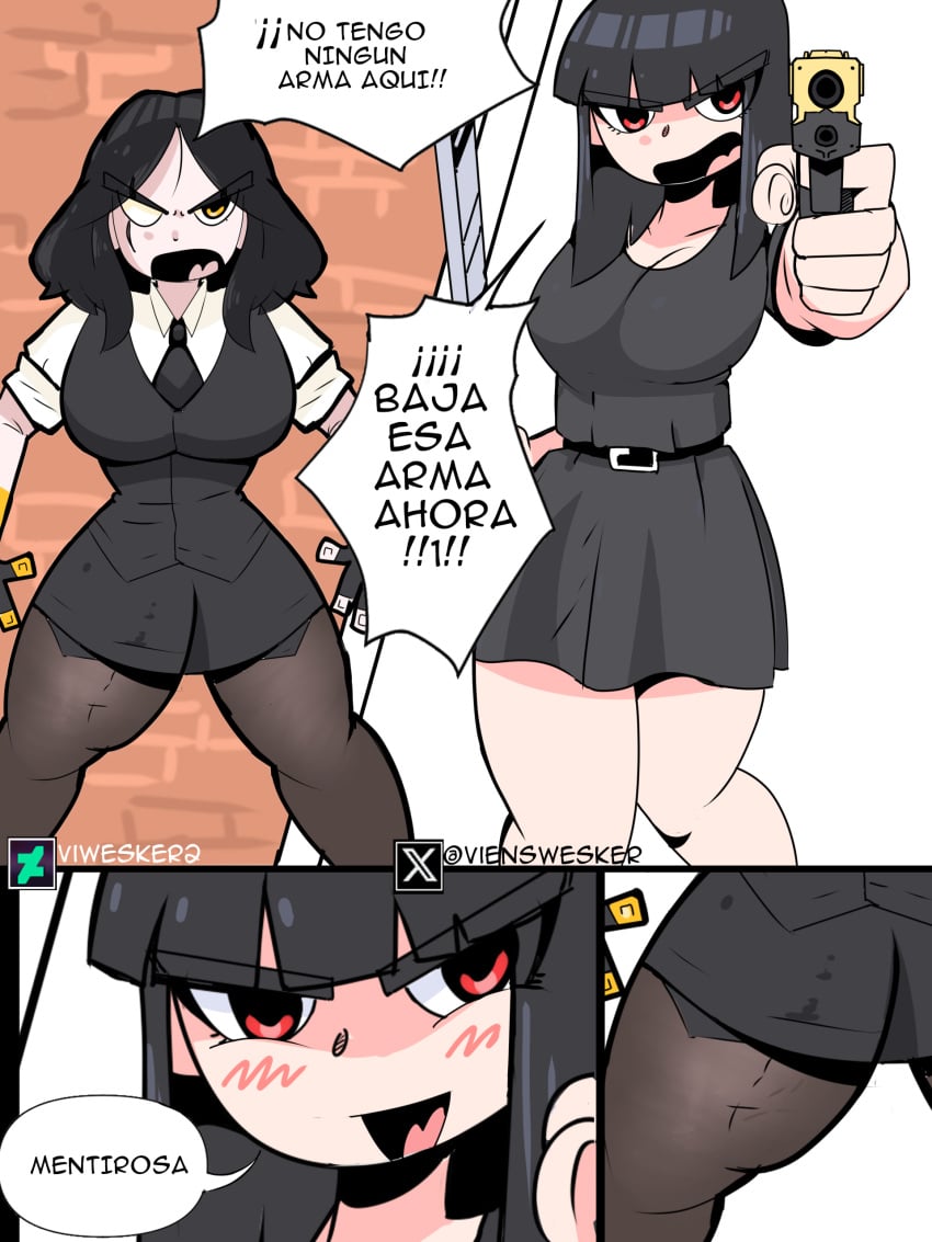 1futa 1girls bad_trigger_discipline bangs big_breasts big_penis big_thighs black_hair blind_eye breasts charlotte_(fortnite) clothed dialogue duo erection erection_under_clothes evil_smile female fortnite fortnite:_battle_royale fully_clothed futanari gold_eye gun handgun hime_cut human katana light-skinned_female light-skinned_futanari light_skin long_hair marigold_(fortnite) mostly_nude pantyhose penis red_eyes ripped_pantyhose self_upload socks spanish spanish_dialogue spanish_text standing text translation_request vi_wesker white_skin