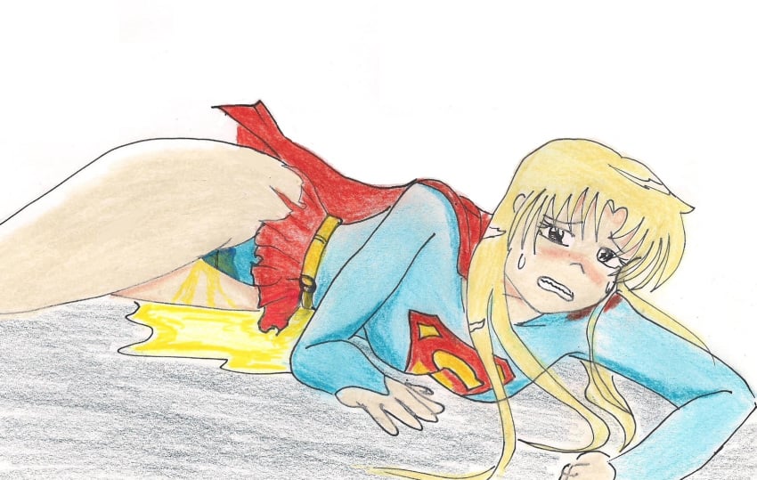 blue_panties dc dc_comics fallen_down goldenstorm incontinence kara_danvers omorashi panties peeing peeing_self puddle supergirl traditional_media_(artwork) urine_pool urine_puddle urine_stain urine_stream wetting wetting_self