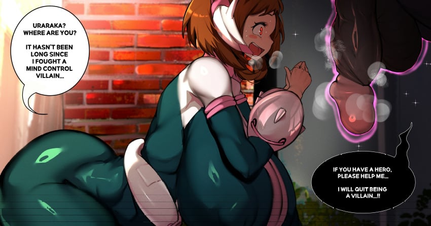 1girls big_breasts big_penis boku_no_hero_academia breasts brown_hair busty curvaceous curvy curvy_body curvy_female curvy_figure english english_text female hero_outfit_(mha) heroine horny horny_female huge_breasts huge_cock hypnosis kantan large_breasts looking_at_penis mind_control my_hero_academia ochako_uraraka penis plump text thick_thighs uraraka_ochako voluptuous