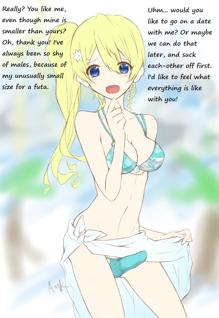 1futa 2d 2d_(artwork) amaka_(artist) amksndy artist_request blonde_futa blonde_hair blonde_hair_futa breasts caption clothed clothing edit erection futa_is_smaller futa_only futanari gentle_futadom human light-skinned_futanari light_skin long_hair looking_at_viewer mostly_nude penis solo solo_futa standing wholesome wholesome_caption