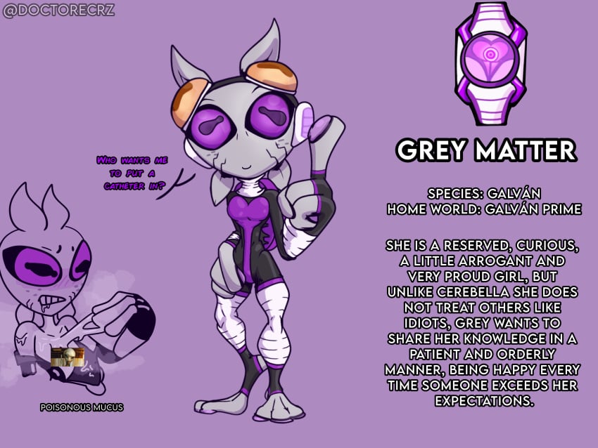 1girls alien amphibian arketrix ass ben_10 chaquetrix character_sheet classic_alien doctorecrz flat_chest galvan galvan_(ben_10) goggles goggles_on_head goo grey_alien grey_matter grey_skin minigirl purple_eyes reference_sheet simple_background slit_pupils solo sweat thick_thighs