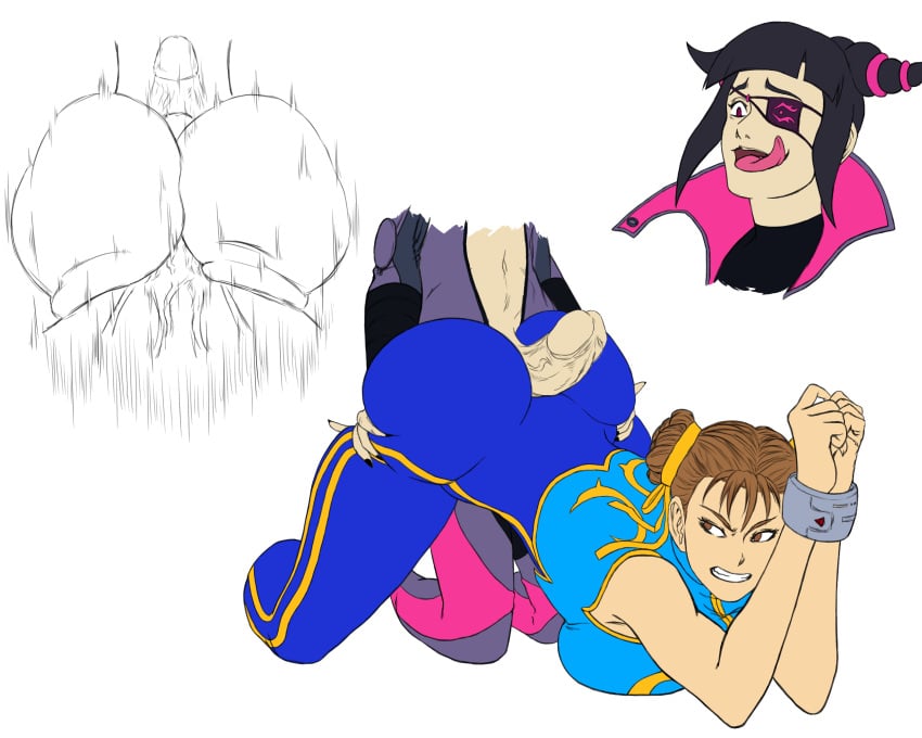 big_ass big_butt buttjob chun-li covered_buttjob crazy_smile ero-kami eyepatch futanari juri_han street_fighter street_fighter_alpha street_fighter_v tight_clothing tongue_out