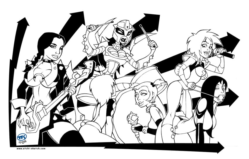 6girls ass ballgag blackarachnia bondage breasts drum_kit dusk_(hex_girls) erect_nipples extreme_ghostbusters female femdom femsub gag gagged ghostbusters goth group guitar hanna-barbera hex_girls huge_breasts human kylie_griffin luna_(hex_girls) monochrome panties scooby-doo spiked_collar spiked_gauntlet spiked_shoulders spiked_thighlet spread_legs the_addams_family thong thorn_(hex_girls) transformers transformers_animated turk128 wednesday_addams x_pasties yuri