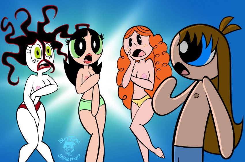 1boy 3girls bigtyme breasts buttercup_(powerpuff_girls) cartoon_network half_naked hyper_eyes powerpuff_girls princess_morbucks sedusa sir_owen_jones straight_hair theedministrator765 toonami