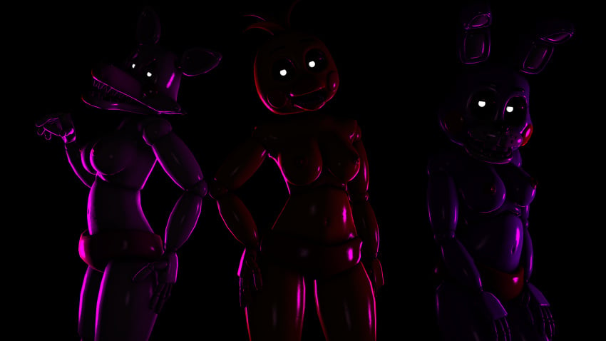 3d 3girls 4k absurd_res black_background breasts disboi215 five_nights_at_freddy's five_nights_at_freddy's_2 glowing_eyes hand_on_ass hand_on_hip hands_on_legs mangle_(fnaf) pink_nipples pink_panties purple_skin red_nipples red_panties sfm side_boob sideboob small_breasts source_filmmaker topless toy_bonnet_(fnaf) toy_chica_(fnaf) white_skin yellow_skin