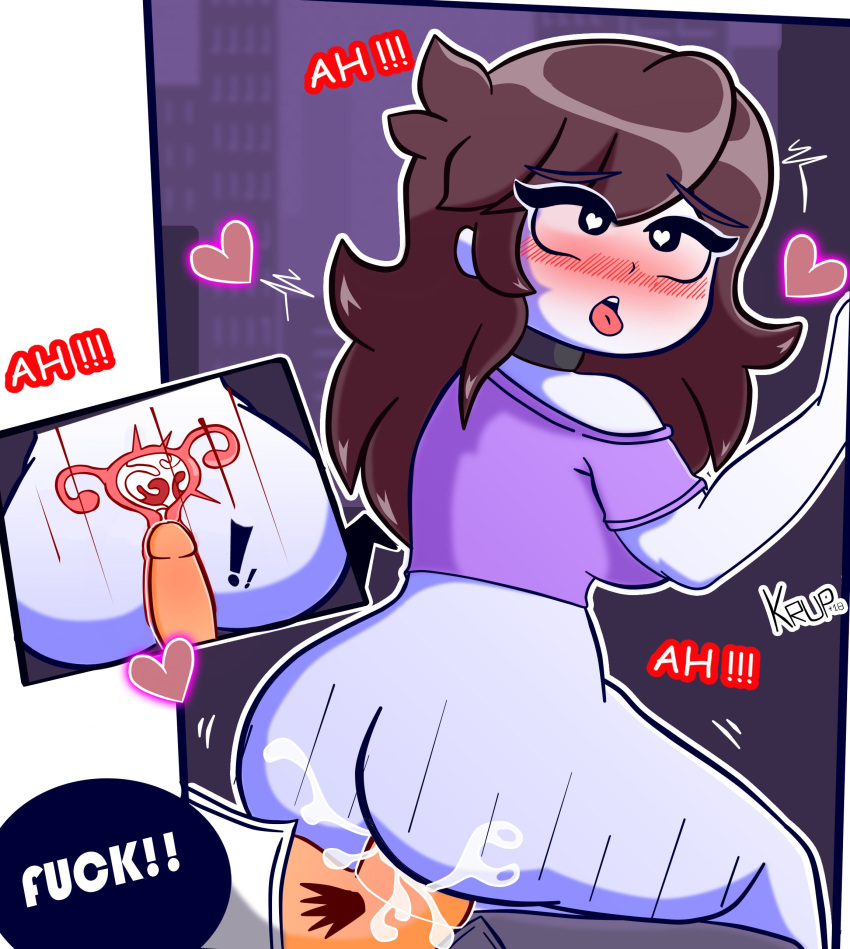 1boy 1girls blush brown_hair creampie cum cum_in_pussy cum_in_uterus cum_inside half-dressed half_naked heart-shaped_pupils impregnation internal_cumshot jaiden jaiden_animations jaidenanimations krozznsfw krup long_hair pale-skinned_female tongue_out vaginal_insertion vaginal_penetration vaginal_sex x-ray youtube youtuber