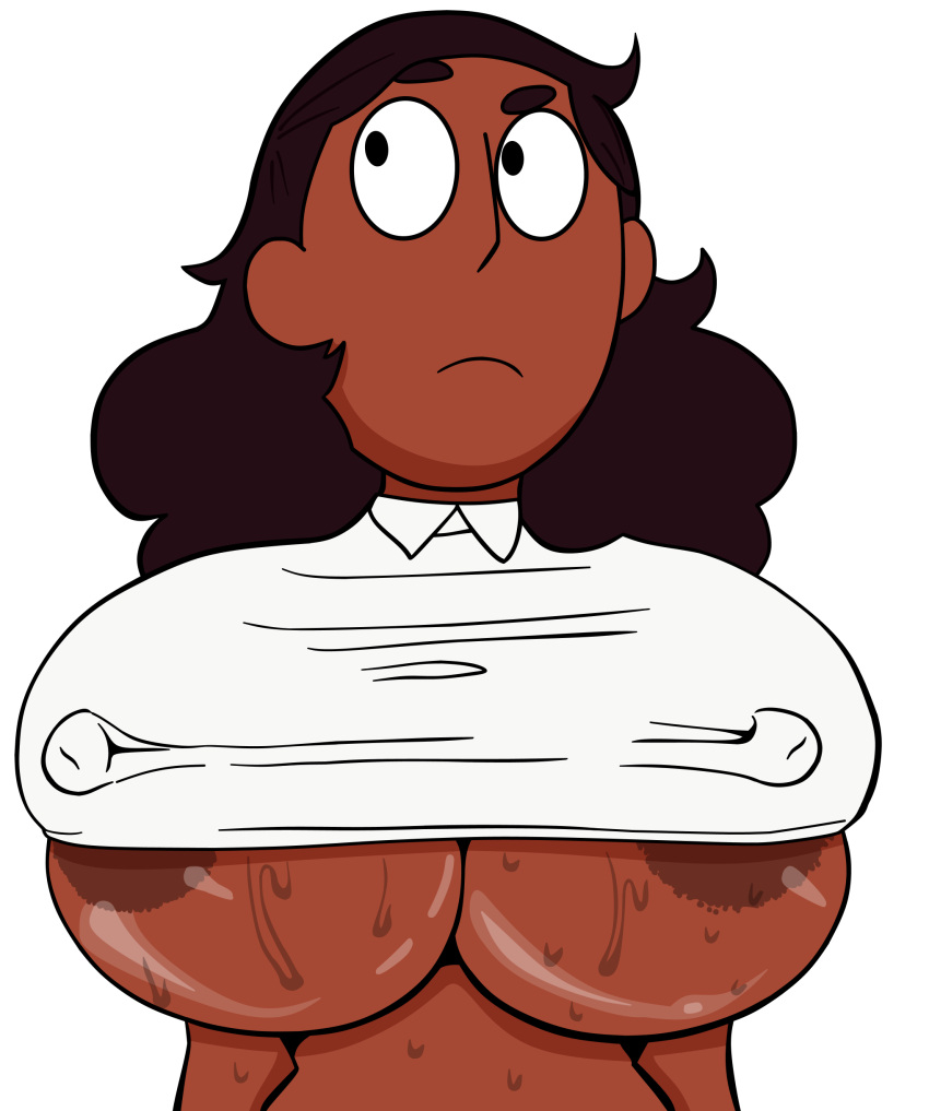 aged_up areola_slip barely_contained big_breasts breasts bursting_breasts cartoon_network colored connie_maheswaran cropped cropped_image dark-skinned_female doompypomp edit erect_nipples erect_nipples_under_clothes female female_only half-dressed huge_breasts large_breasts nipple_bulge nipples raised_eyebrow skimpy_clothes skirt solo source_request steven_universe steven_universe_future sweat sweaty sweaty_breasts taut_shirt underboob voluptuous