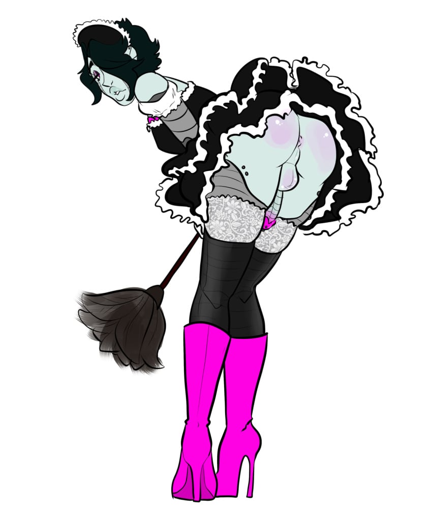 1boy anus ass boots crossdressing dress feather_duster femboy high_heel_boots high_heels looking_at_viewer looking_back maid maid_uniform male_only mettaton mettaton_ex no_panties penis rear_view robot robot_femboy robot_male solo tagme thick_lips undertale uniform unknown_artist upskirt