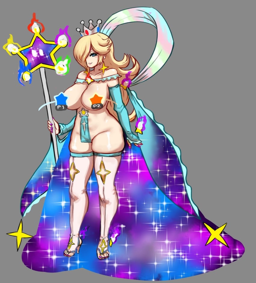 1girls alternate_costume awesomeerix big_breasts blonde_hair blue_eyes crown curvaceous dress earrings female functionally_nude goddess_rosalina_(awesomeerix) grey_background high_heels huge_breasts long_hair mario_(series) nail_polish nintendo princess_rosalina purple_fire purple_nails simple_background skindentation sleeves solo space star_censor stars super_mario_galaxy thick_thighs thighhigh_boots voluptuous wand wide_hips