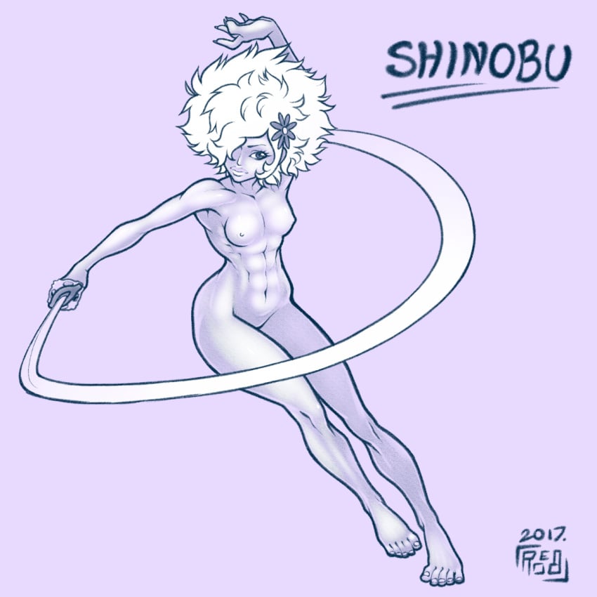 1girls 2017 abs afro breasts dark-skinned_female dark_skin ebony ebony_female female muscular muscular_female nipples no_more_heroes nude reabault shinobu_jacobs solo sword white_hair