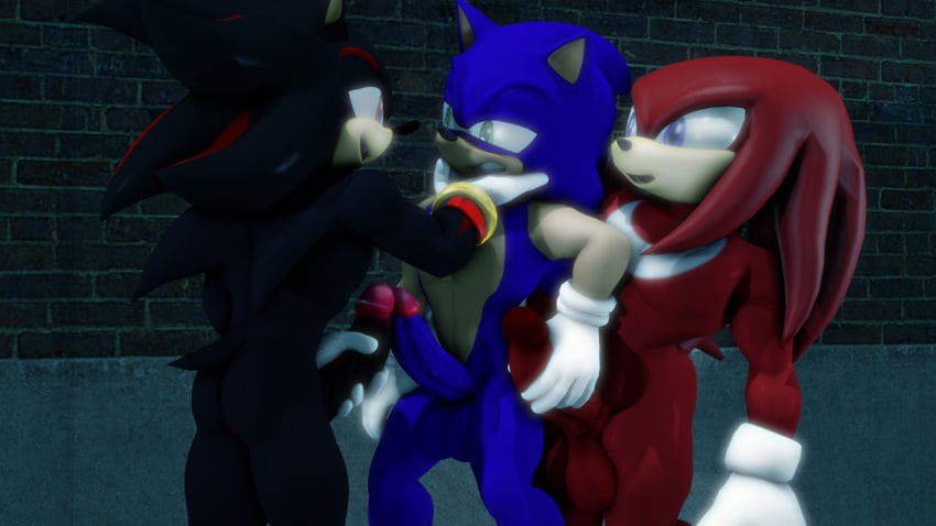 3d absurd_res alley back_alley balls digital_media_(artwork) erection frottage genitals group group_sex handjob hi_res knuckles_the_echidna male male/male male_only outside penile penis penis_grab public sex shadow_the_hedgehog sonic_(series) sonic_the_hedgehog sonicthebitch source_filmmaker threesome