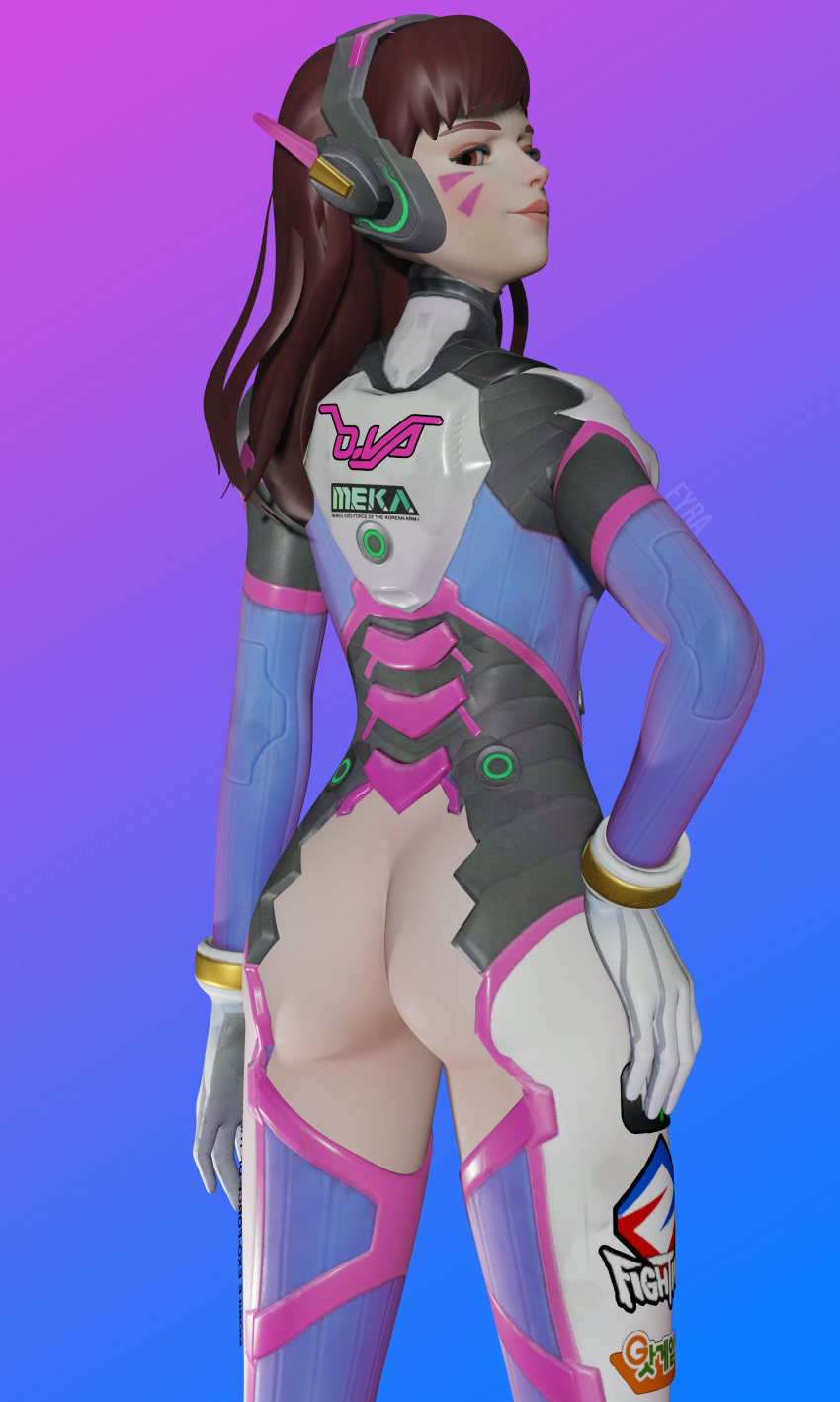 1girls 3d ass blender blizzard_entertainment d.va facepaint female female_only fyra_(artist) overwatch skin_tight solo