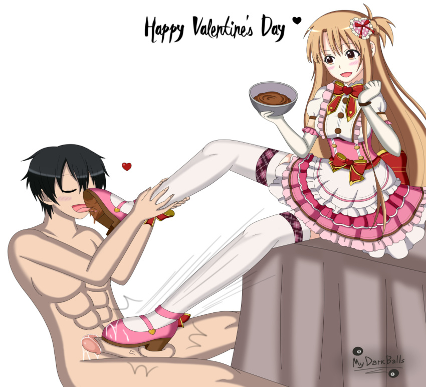 1male ballbusting cbt dress femdom foot_fetish foot_worship footjob gloves high_heels kirigaya_kazuto lolita_dress male/female mary_janes mydarkballs pink_shoes pudding shoe_lick shoejob sword_art_online yuuki_asuna