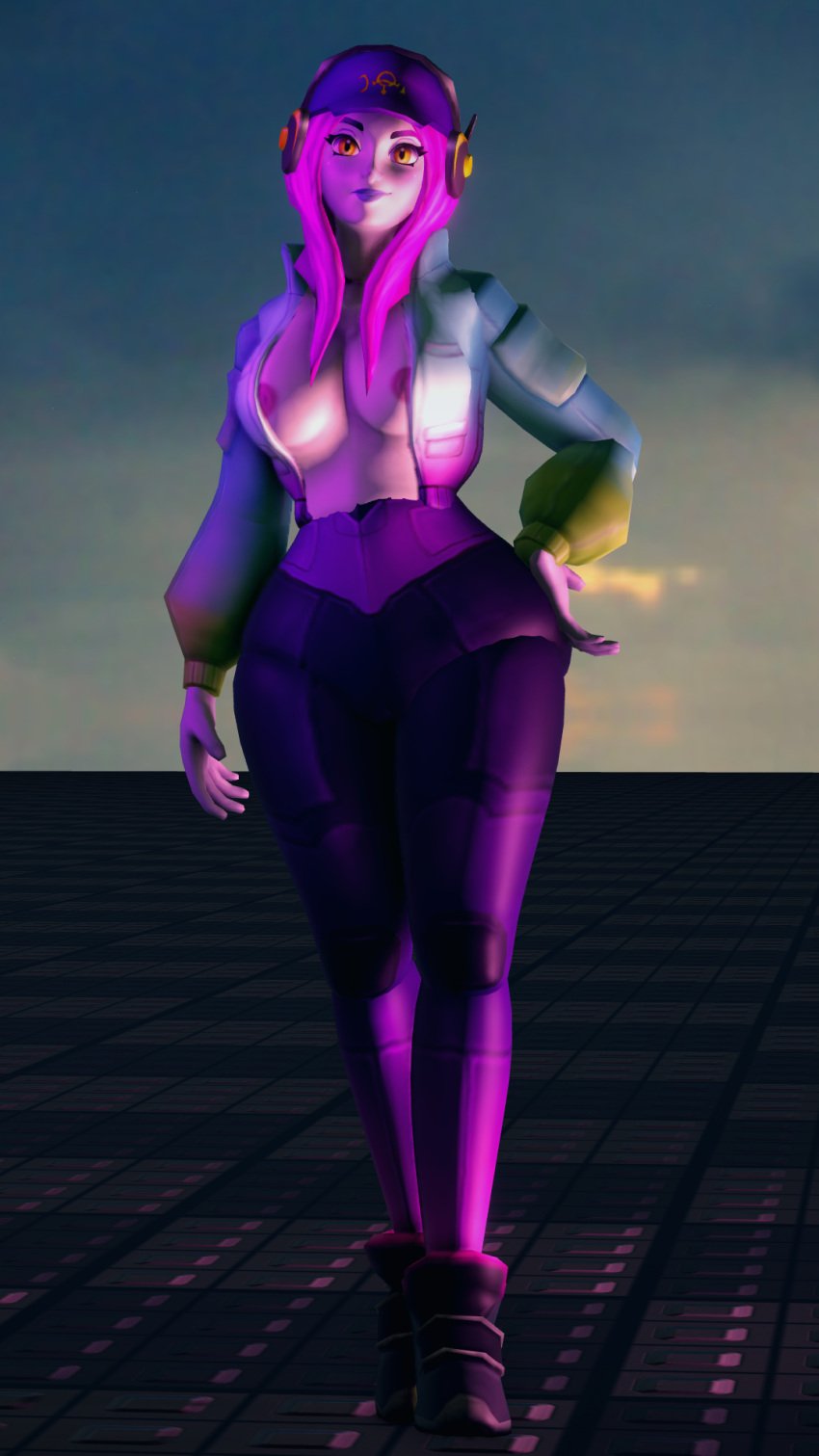 1girls 3d areolae breasts cap clothed clothed_female clothing exposed_breasts female female_only fey_yoshida footwear hand_on_hip hat headphones heyits_aaron jacket long_hair medium_breasts metaverse_champions open_jacket purple_cap purple_hair purple_hat purple_lips purple_pants roblox roblox_rthro robloxian solo solo_female standing stomach thick_thighs thighs white_skin yellow_eyes