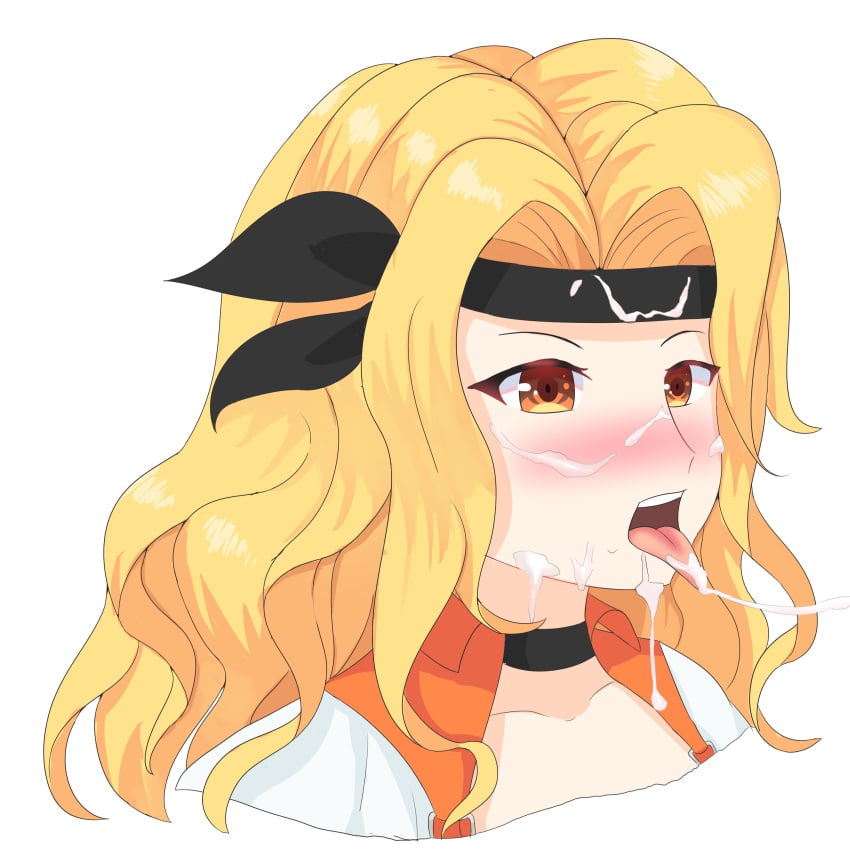 1girls blonde_hair blush brigid_(fire_emblem) brigid_(pirate)_(fire_emblem) commission cum cum_on_face cum_on_tongue cum_string dhikart facial female_only fire_emblem fire_emblem:_genealogy_of_the_holy_war fire_emblem_heroes long_hair nintendo open_mouth solo solo_female tongue tongue_out transparent_background yellow_eyes