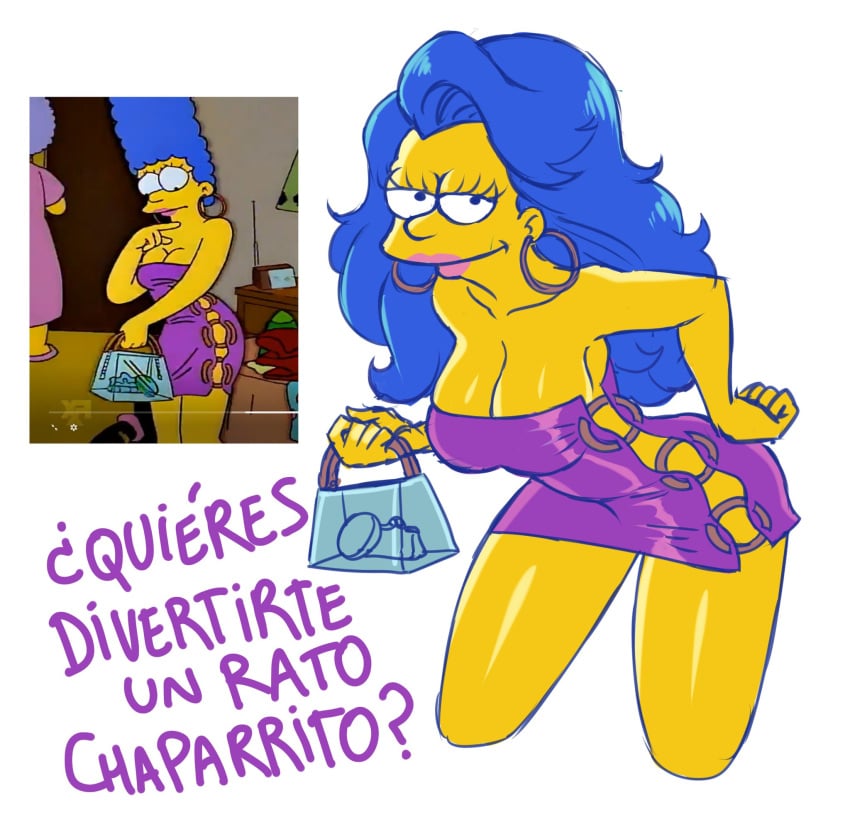 1girls alternate_breast_size alternate_hairstyle artist_name big_breasts blue_hair breasts bust busty cleavage curvaceous dress female female_focus female_only hair hips hourglass_figure large_breasts legs long_hair looking_at_viewer lower_body marge_simpson milf patty_bouvier solo spanish_text the_simpsons thick thick_legs thick_thighs thighs upper_body watermark wide_hips yellow_skin zeshgolden