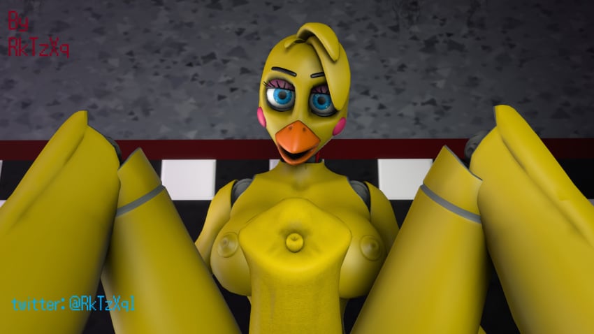 1futa 3d animatronic anthro avian beak bent_knees big_penis blue_eyes breasts eyebrows eyelashes eyeliner eyeshadow five_nights_at_freddy's furry futa_only futanari horsecock looking_at_viewer makeup nipples rktzxq robot robot_girl spread_legs taker_pov toy_chica_(fnaf) yellow_hair