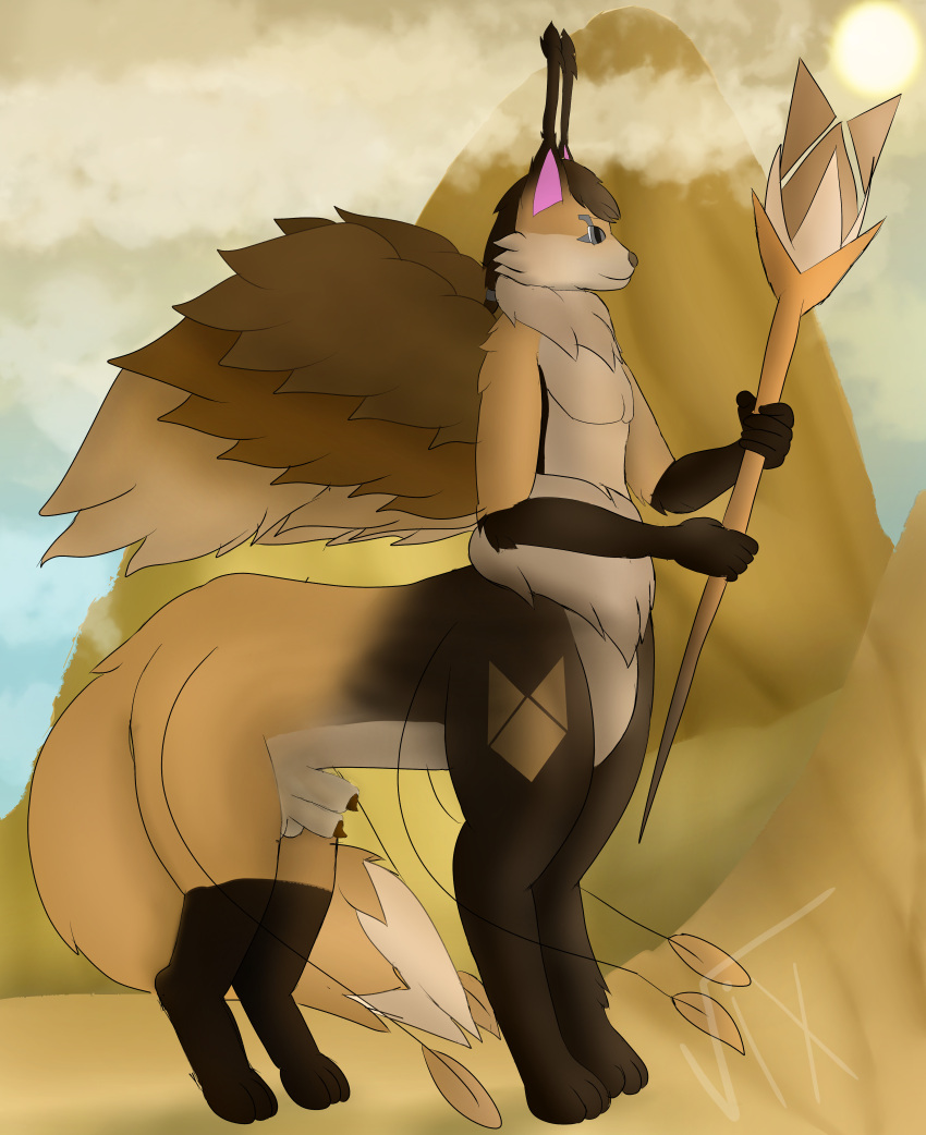 absurd_res balls canid canid_taur canine canine_taur detailed_background diphallia diphallism felid feline fox fox_taur hi_res hybrid lynx male mammal mammal_taur multi_penis penis solo taur unknown_artist vix