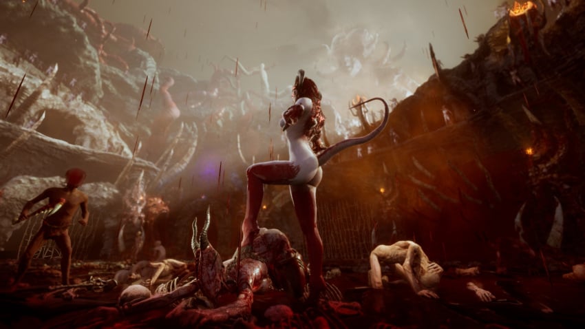 3d agony_(series) ass demon demon_girl demon_horns demon_tail hell horns multiple_males onoskelis screenshot succubus succubus_(madmind_studio) succubus_horns succubus_tail video_game vydija