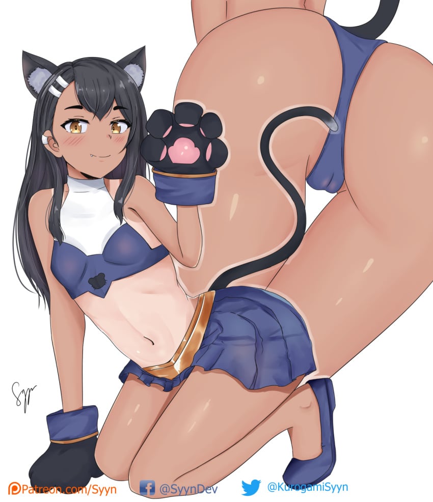 1girls alternate_species animal_humanoid ass black_fur black_hair blush bottomwear breasts cameltoe cat_ears clothed clothing cute_fangs felid felid_humanoid feline feline_humanoid female flats fur hair hayase_nagatoro hi_res humanoid inner_ear_fluff kneeling mammal mammal_humanoid navel partially_visible_vulva paw_pose please_don't_bully_me,_nagatoro pose skirt small_breasts smile solo syyndev tuft white_body white_fur yellow_eyes