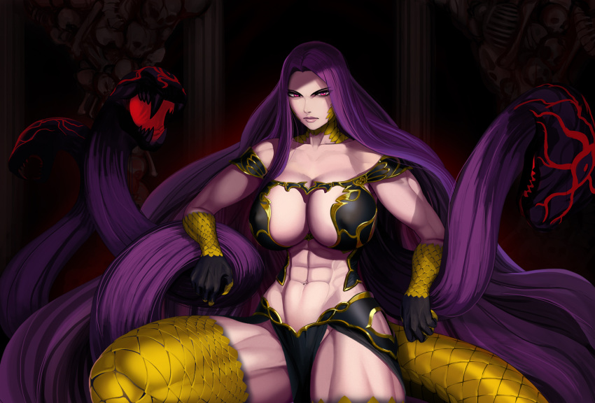 1girls abs aka6 big_breasts breasts cleavage fate/grand_order fate_(series) female female_only gorgon_(fate) large_breasts looking_at_viewer medusa_(fate) muscles muscular muscular_female muscular_thighs solo spread_legs