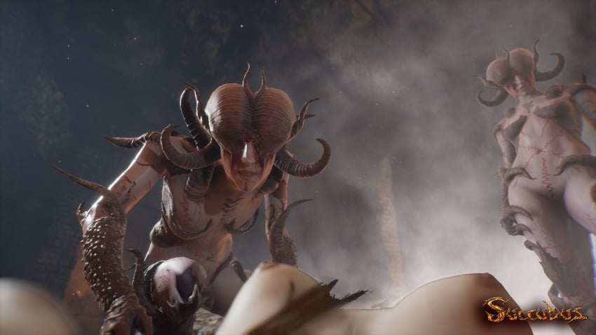 2021 3d agony_(series) breasts demon demon_girl demon_horns hell horns monster_girl nipples screencap screenshot succubus succubus_(madmind_studio) video_game vydija