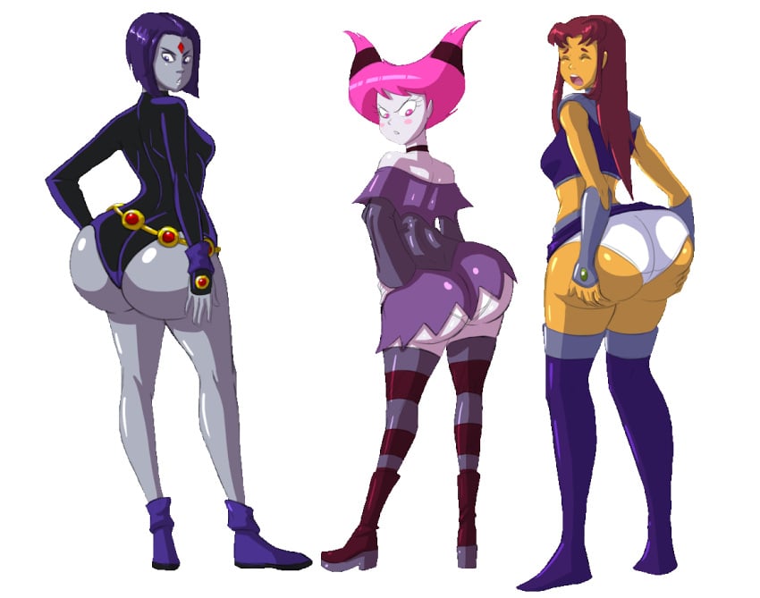 3girls axel-rosered better_version_available big_ass boots dc dc_comics female female_only high_heel_boots higher_resolution_available jinx_(dc) low_res lowres lowres_duplicate multiple_girls raven_(dc) starfire straight_hair teen_titans thigh_boots