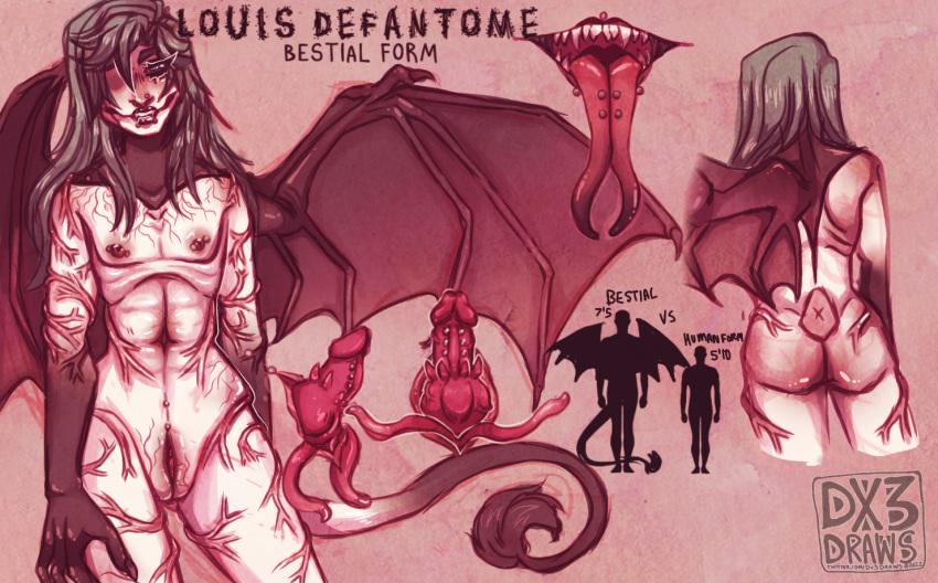 1boy 1girls dx3draws erotic_horror long_hair louis_defantome monster monster_boy monster_girl monsters reference_image reference_sheet refsheet rozenrotdark sharp_teeth tail terato teratophilia unusual_penis vampire vampires wings